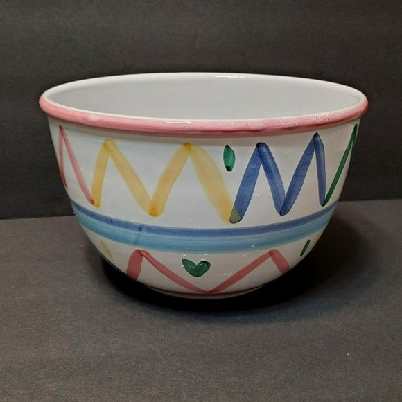 Ceramic Mixing Bowl, Large 8", Sole by Caleca, Handmade in Italy, Pastel Zig Zag - Picture 1 of 7